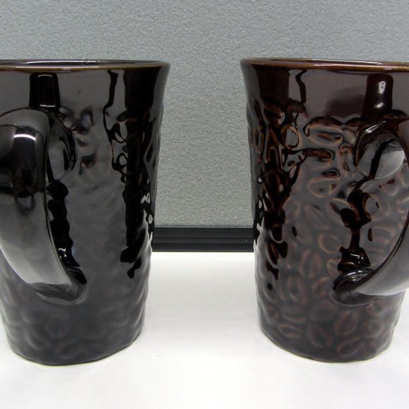 Pair of 12 oz Kahlua Coffee Cups Mugs Brown Embossed/Raised Coffee Bean Design. - Picture 4 of 7